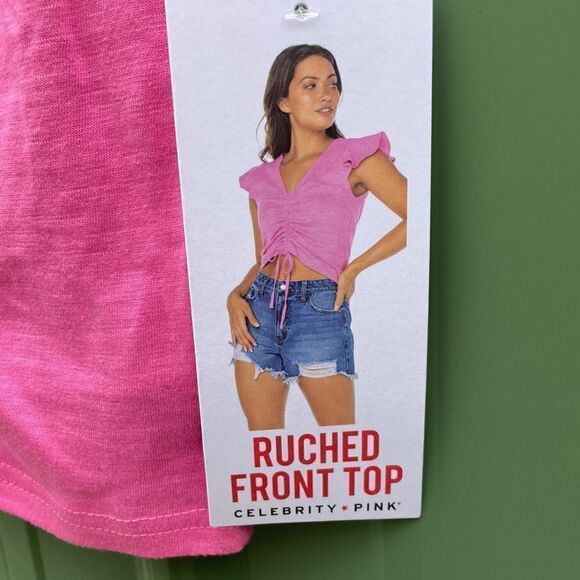 Women's Ruched Front Cropped Cotton Short Sleeve T-Shirt Top 2-Pack Size L - Picture 3 of 9